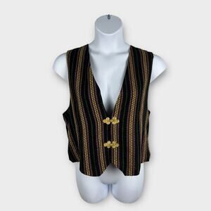 Vintage handmade striped tapestry toggle velvet colorful black vest XL Cosplay